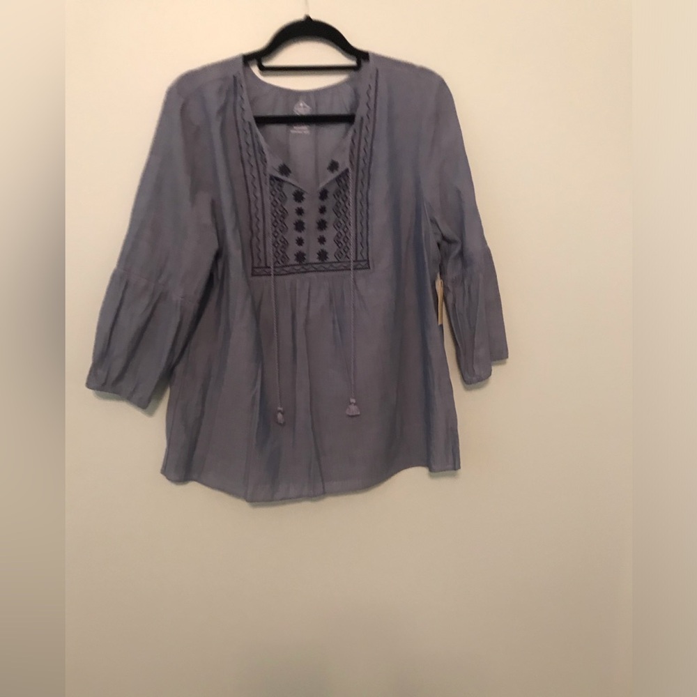 NWT ST John’s Bay Light Blue Pattern Blouse size XL